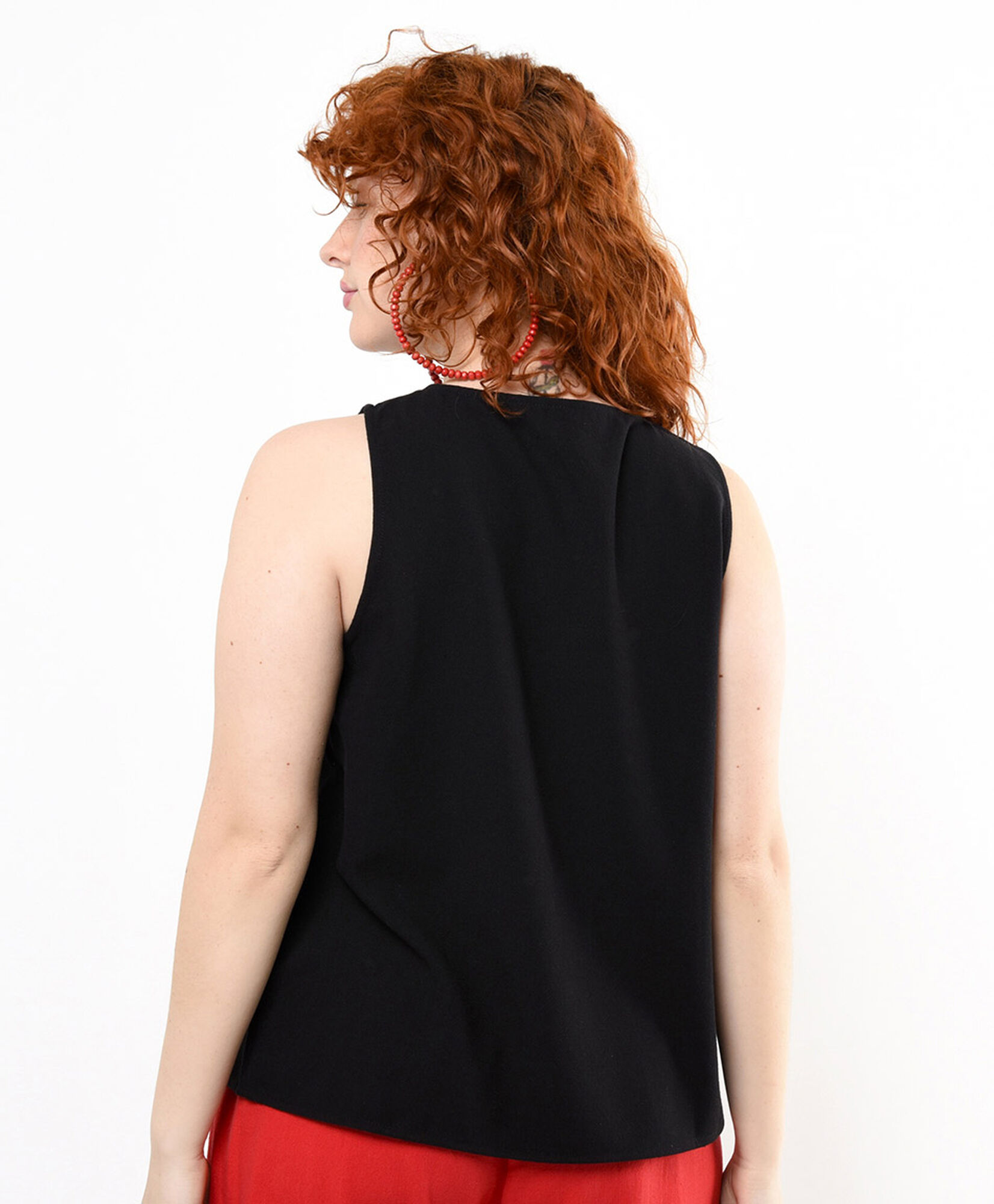 Blusa mujer pliegue negro sin mangas Blusa mujer pliegue negro sin mangas