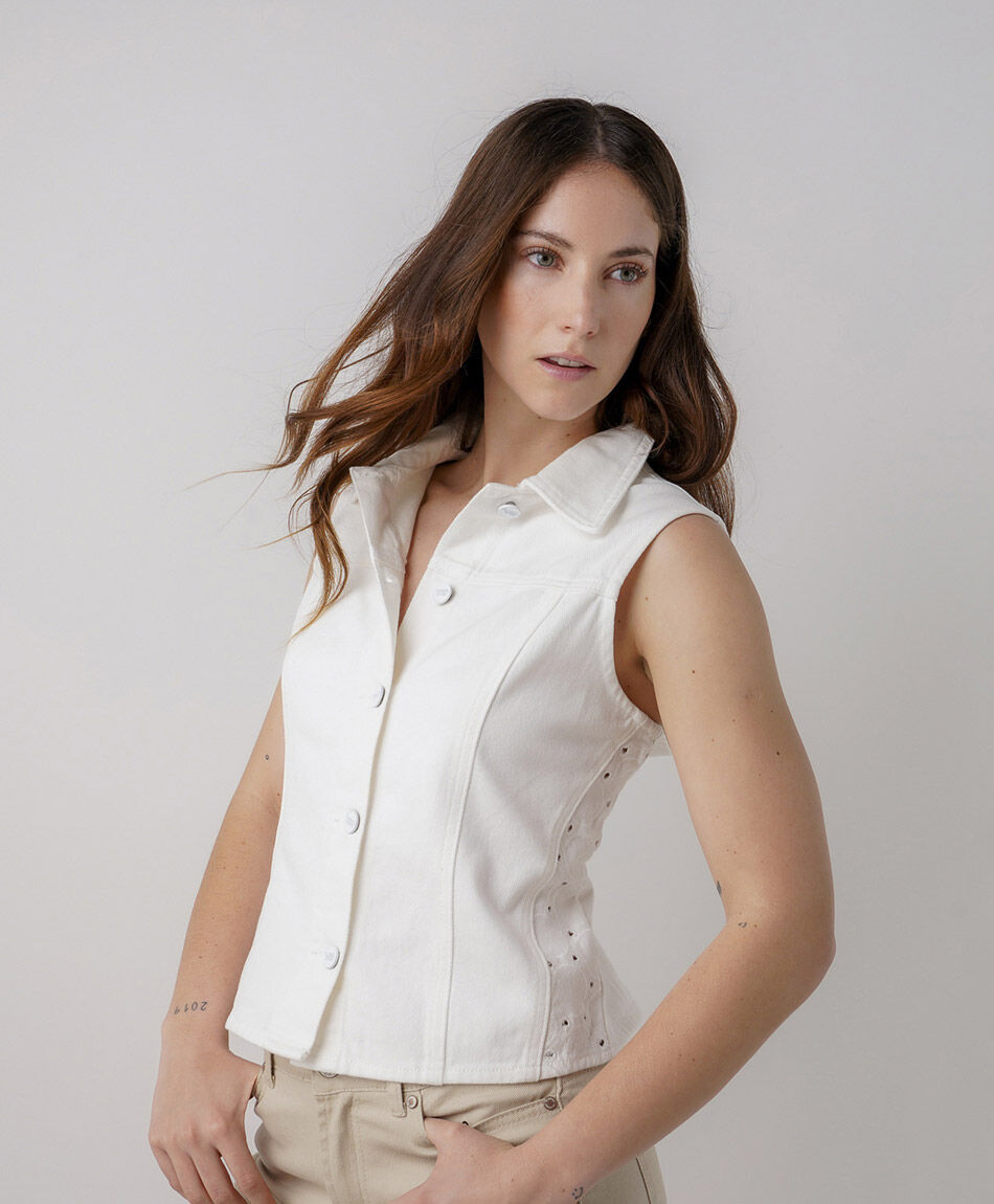 Chaqueta mujer sin mangas broderie