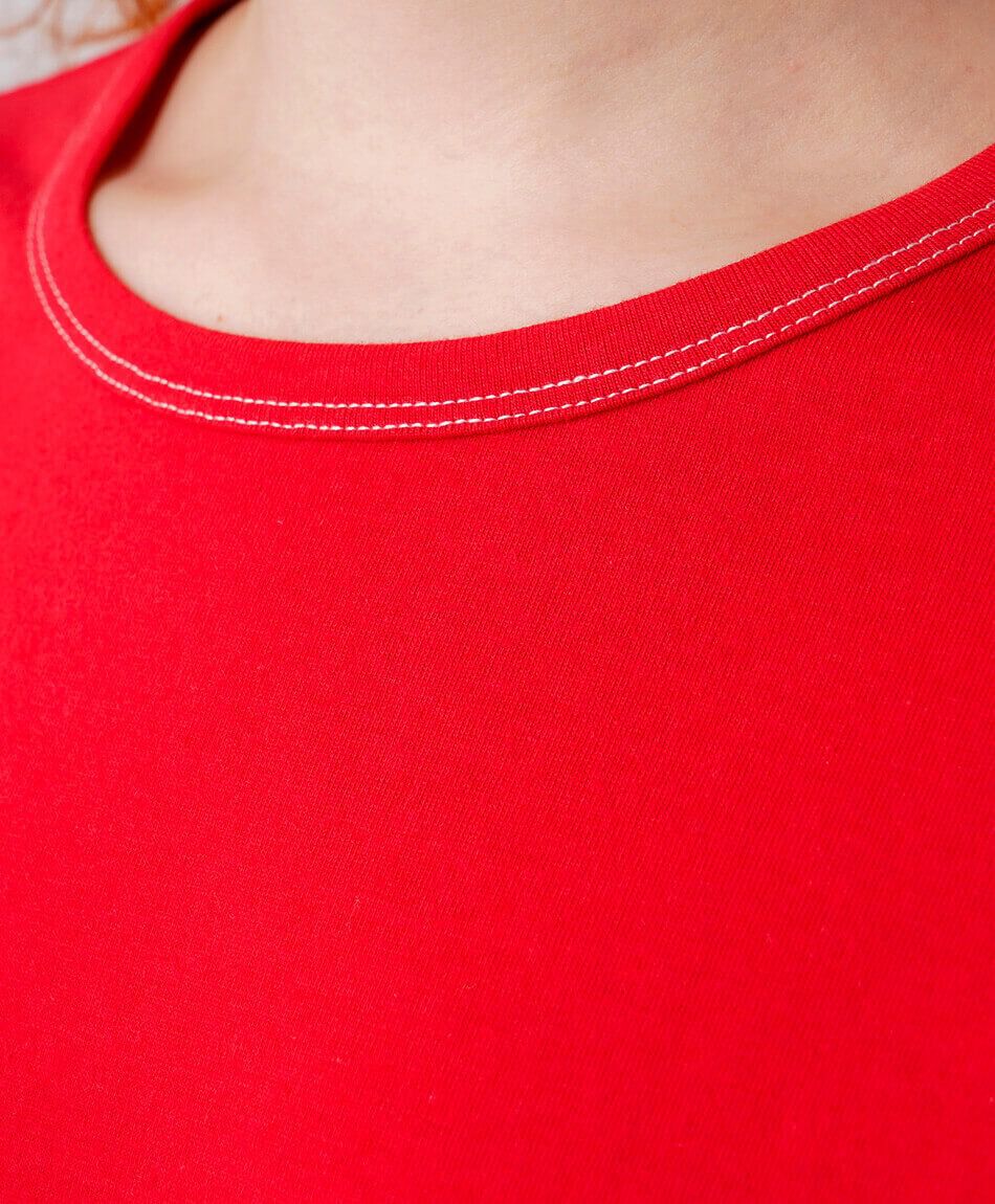 Polera mujer roja l&iacute;neas manga