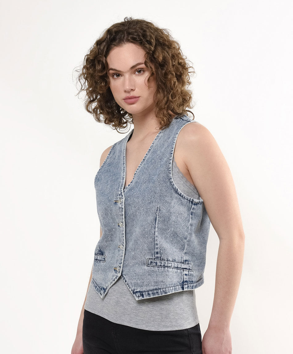 Vest mujer denim tachitas