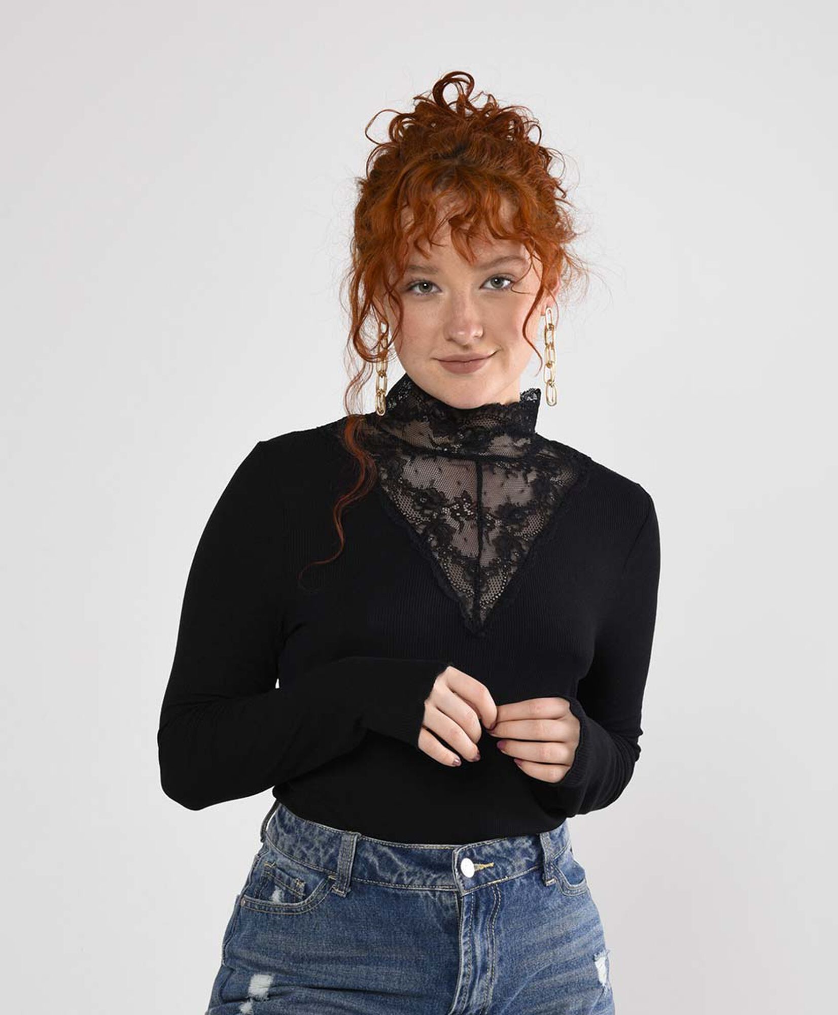 Polera mujer encaje manga larga TRICOT - Main Image