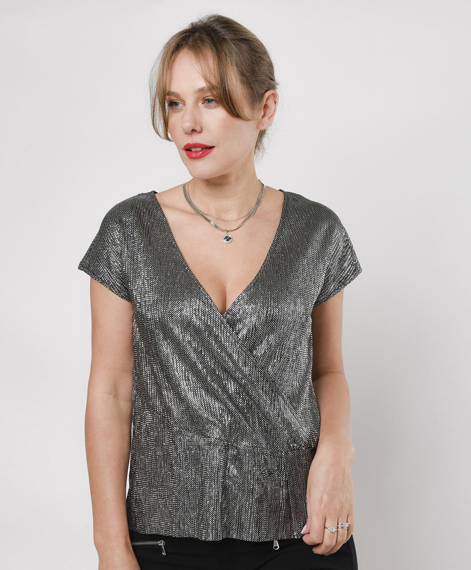 Polera mujer cruzada brillante