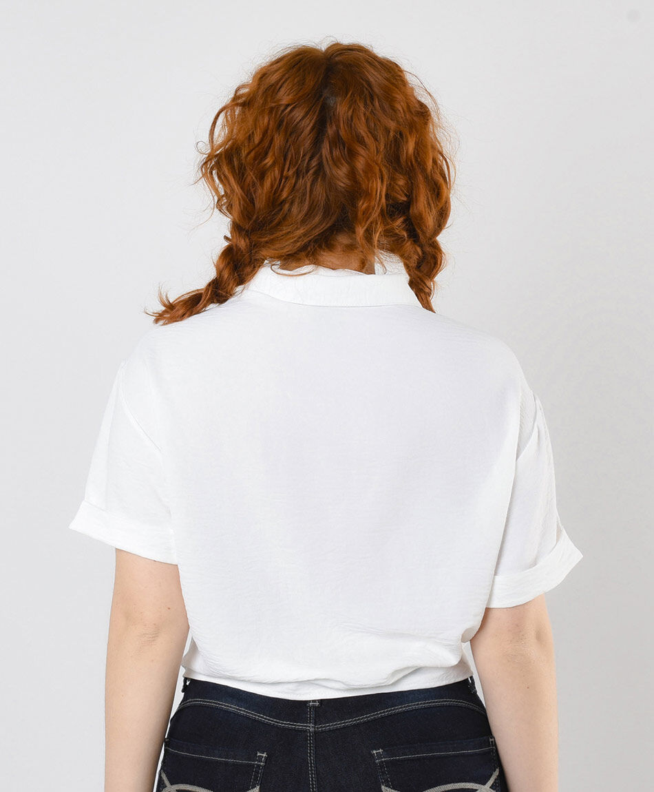 Blusa mujer lazo frontal blanca