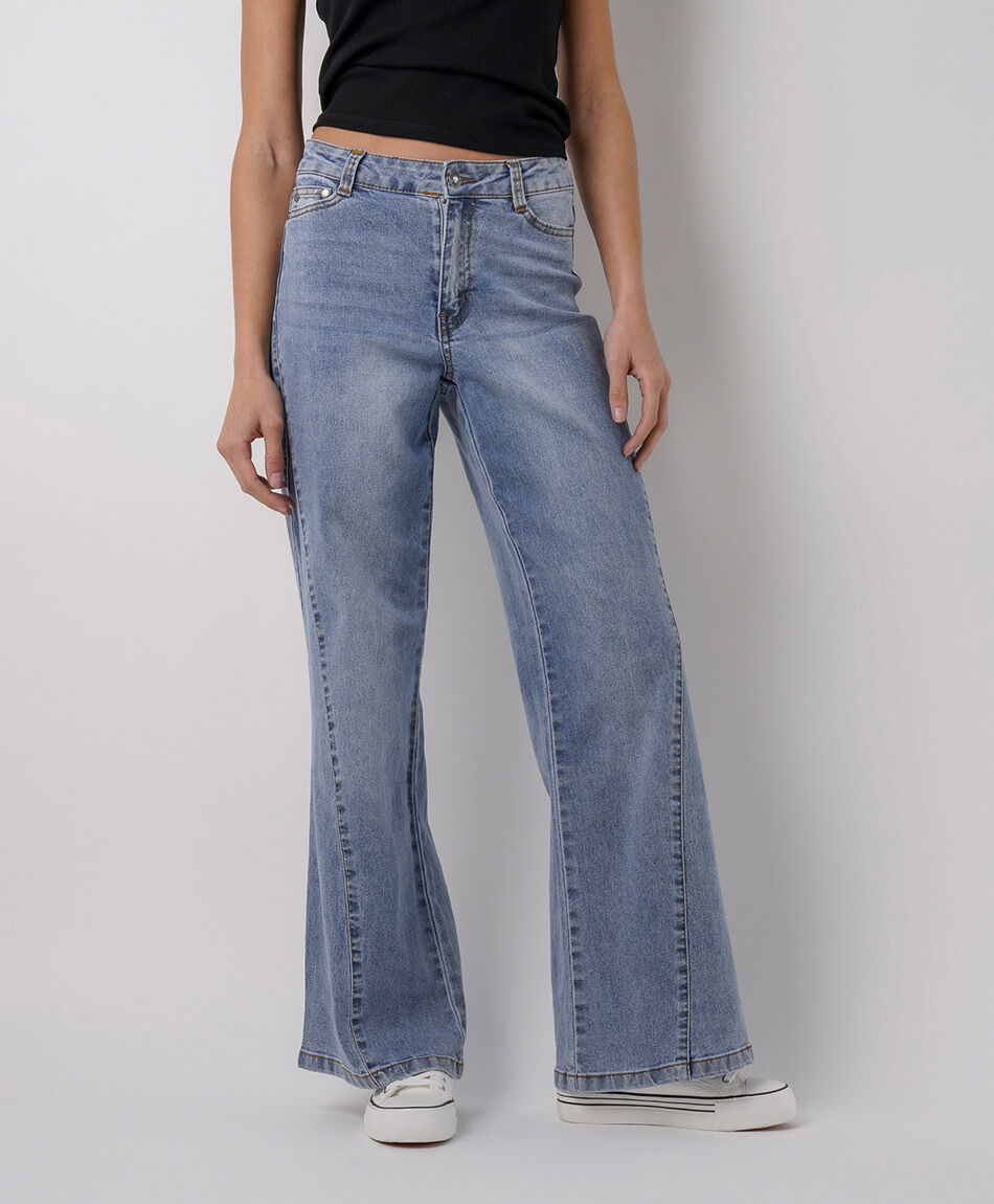Jeans mujer wide leg estrella met&aacute;lica