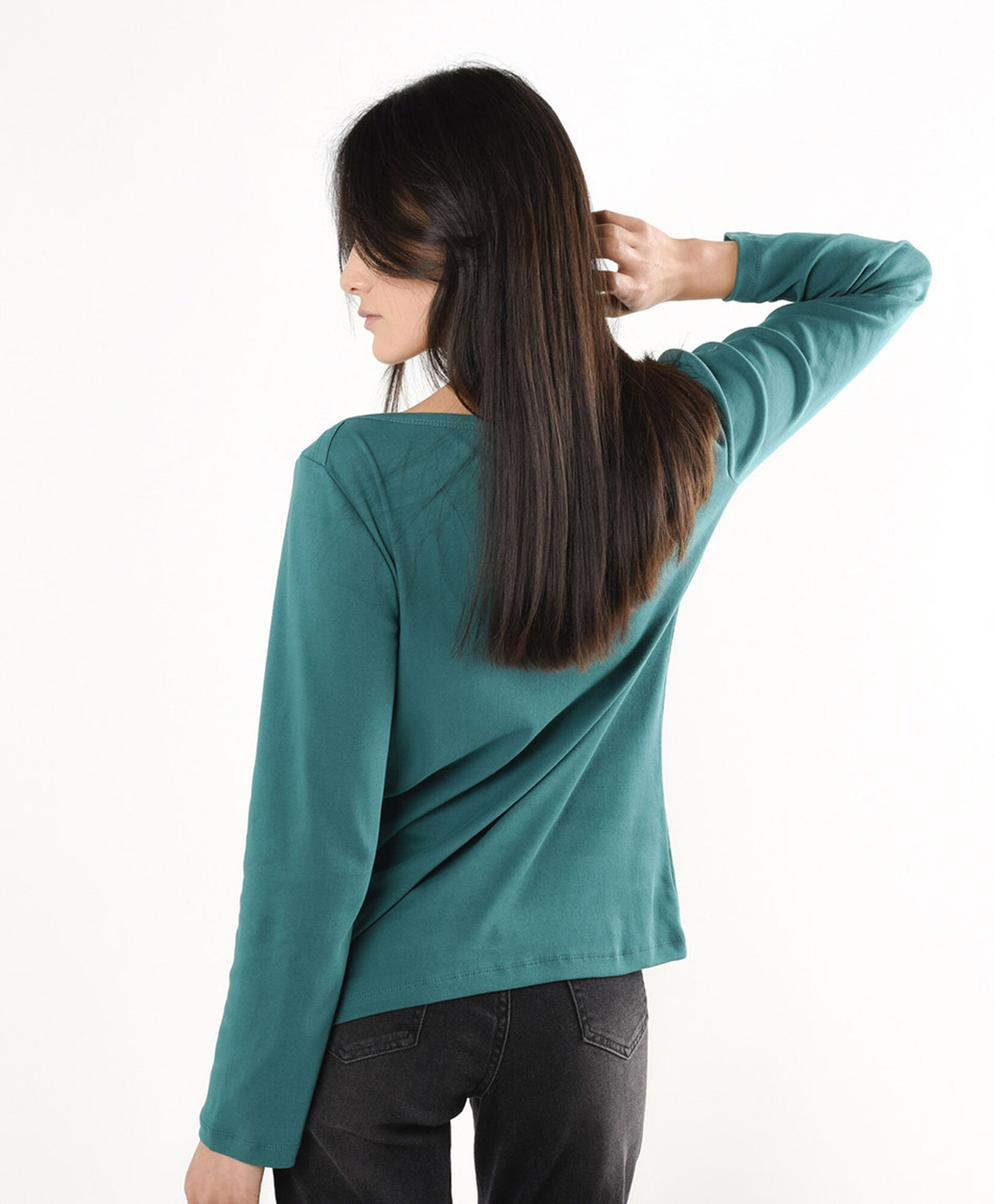 Polera mujer cuello ancho lisa verde Polera mujer cuello ancho lisa verde