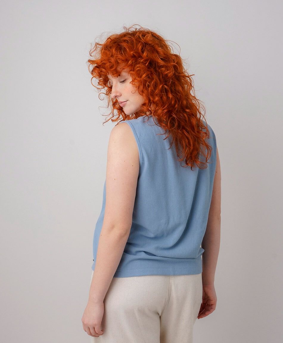 Vest mujer celeste lino