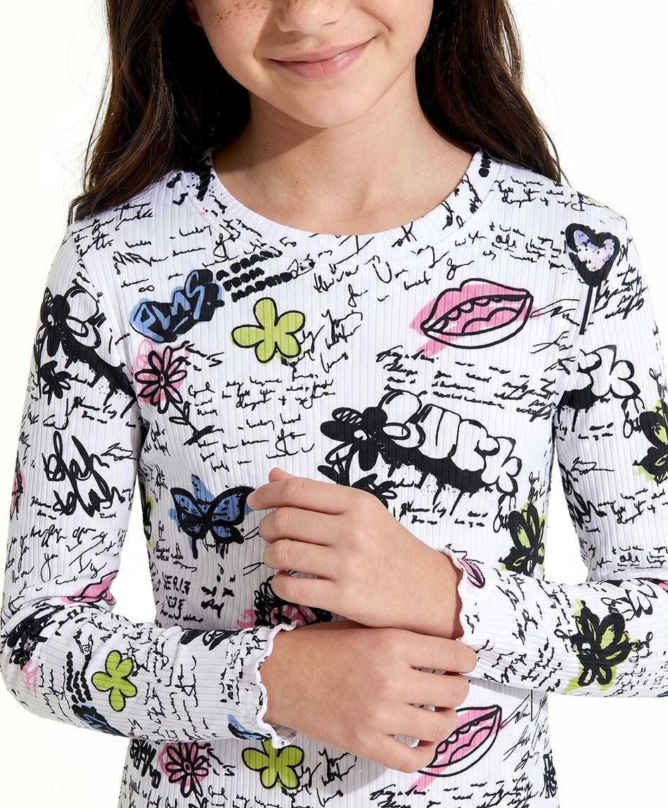 Polera ni&ntilde;a manga larga graffiti