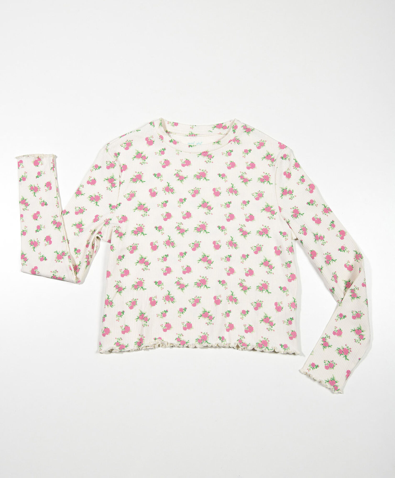 Polera niña acanalada floreada Polera niña acanalada floreada