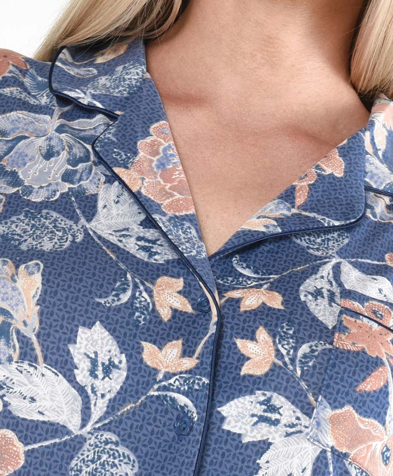 Pijama mujer floreado azul camisero Pijama mujer floreado azul camisero