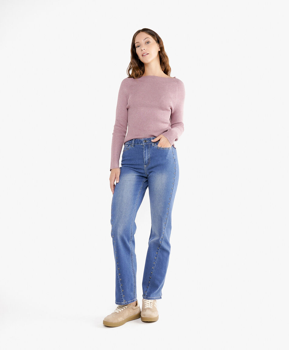 Jeans mujer wide leg denim tachas diagonal