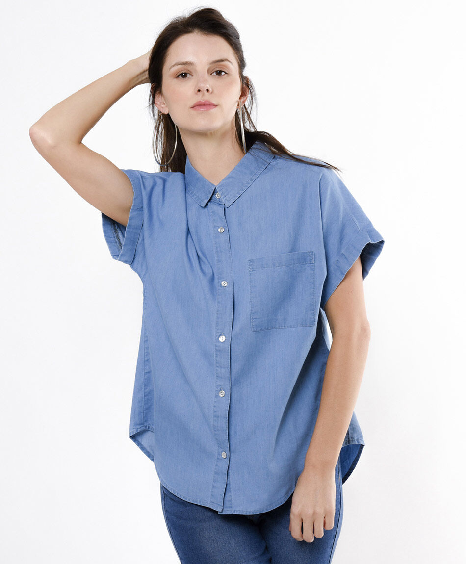 Blusa mujer denim manga corta