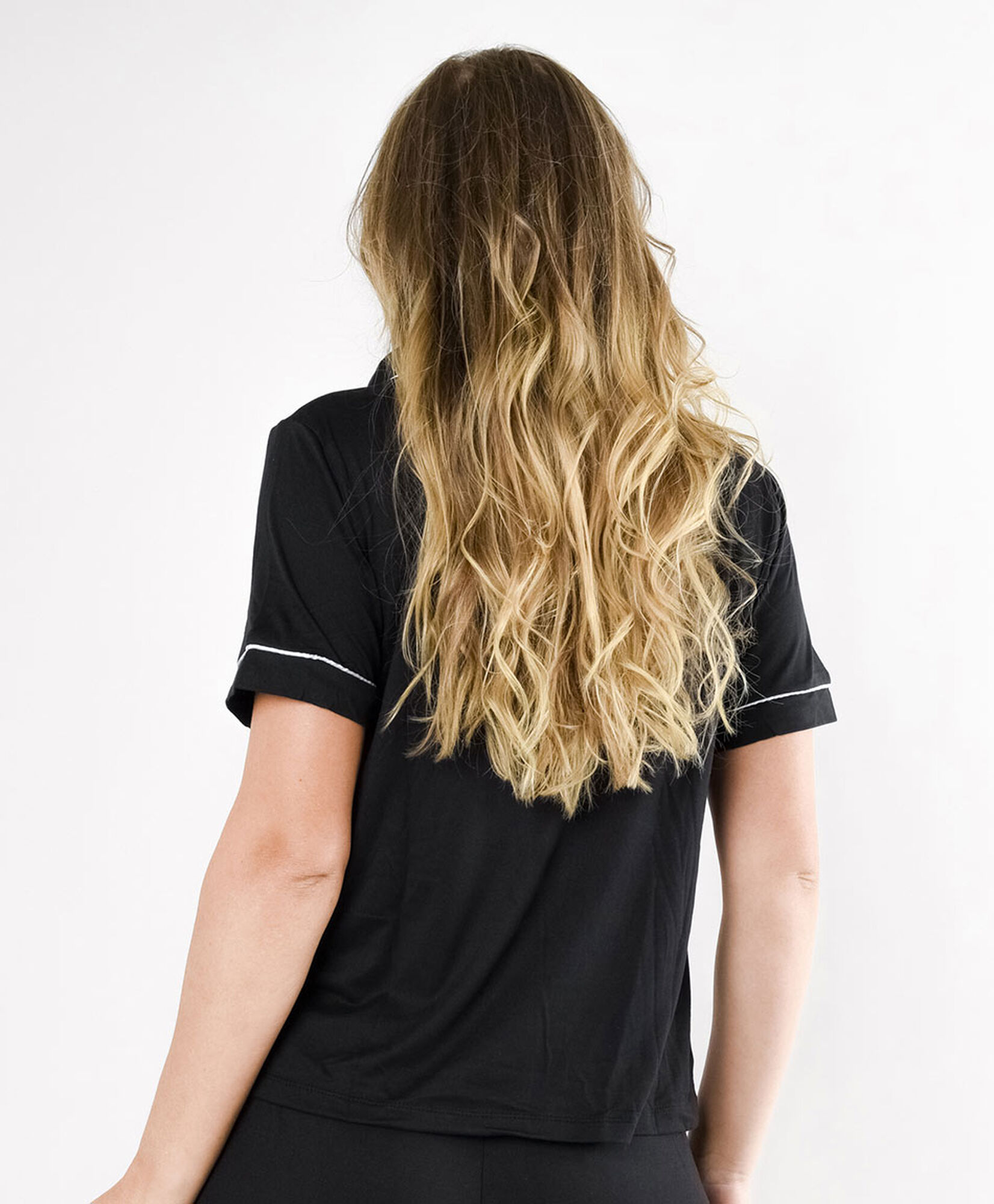 Pijama mujer camisero negro piping Pijama mujer camisero negro piping