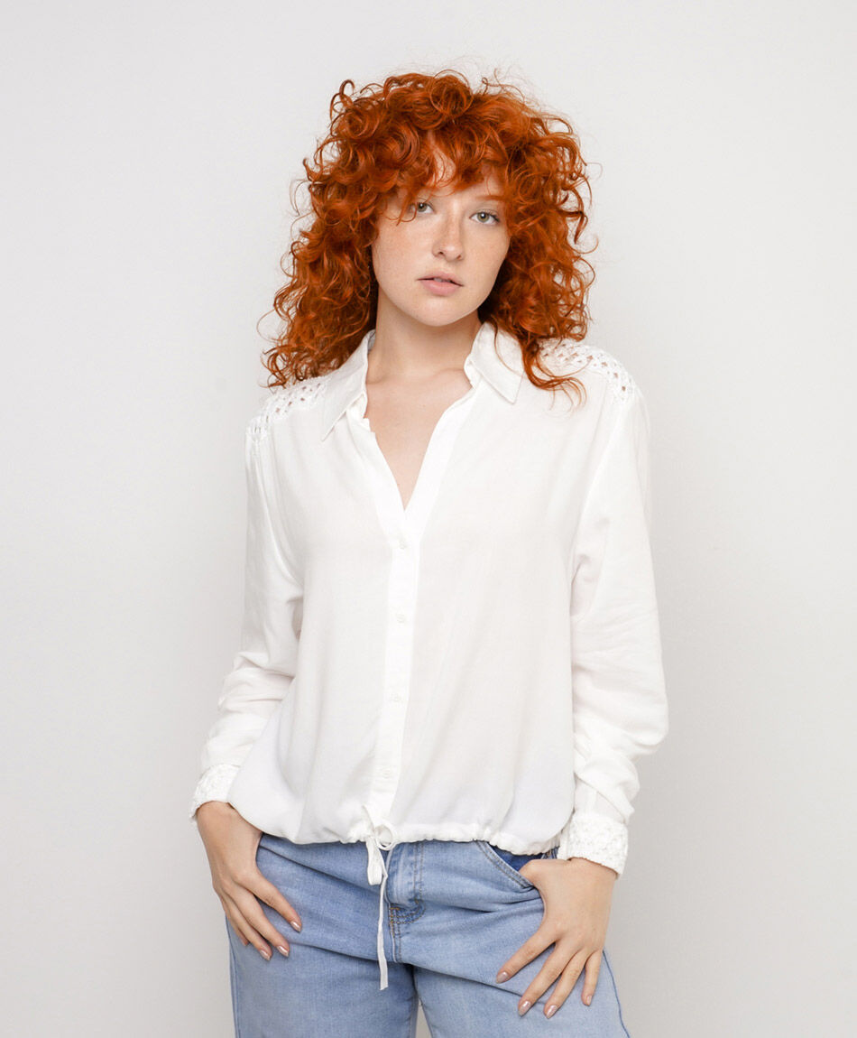 Blusa mujer encaje lazo blanca