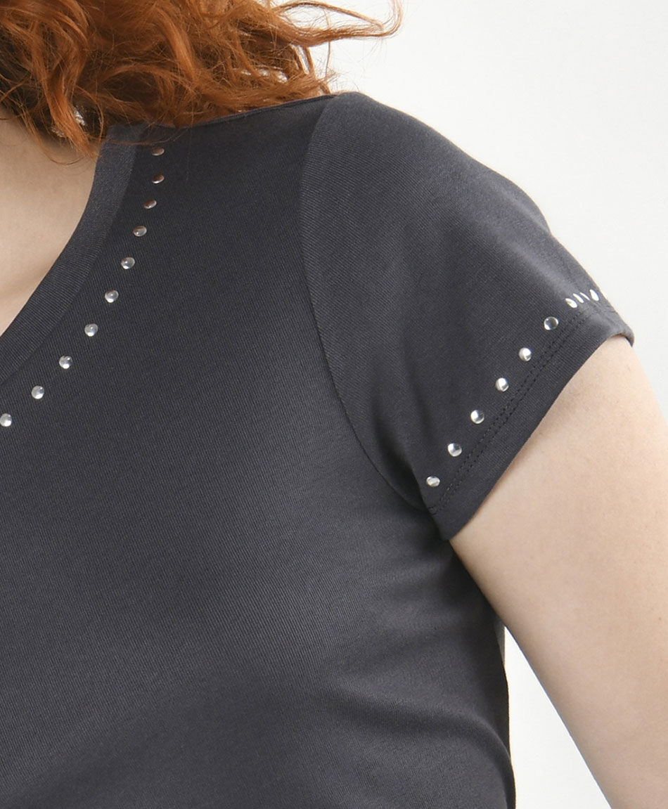 Polera mujer lisa brillos ajustada gris