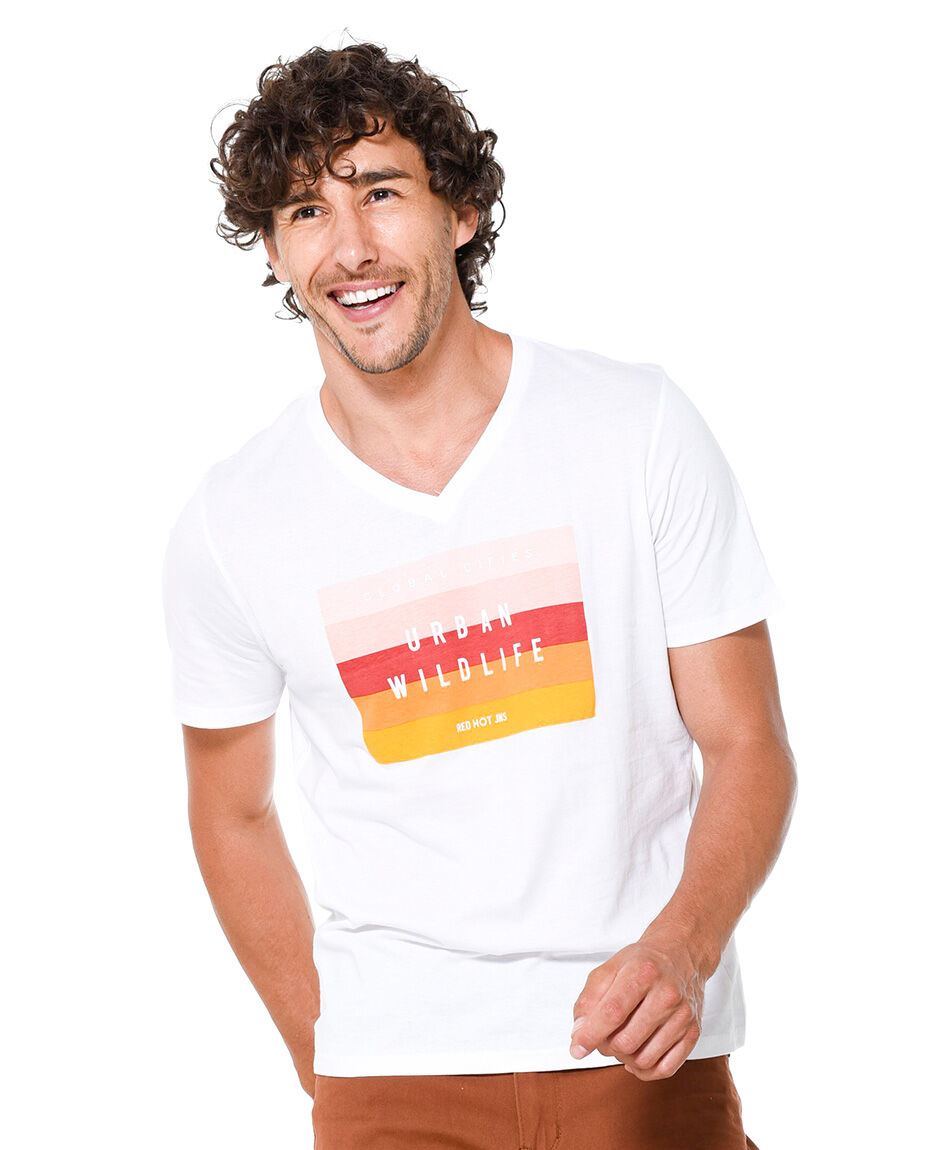 Polera estampada cuello v