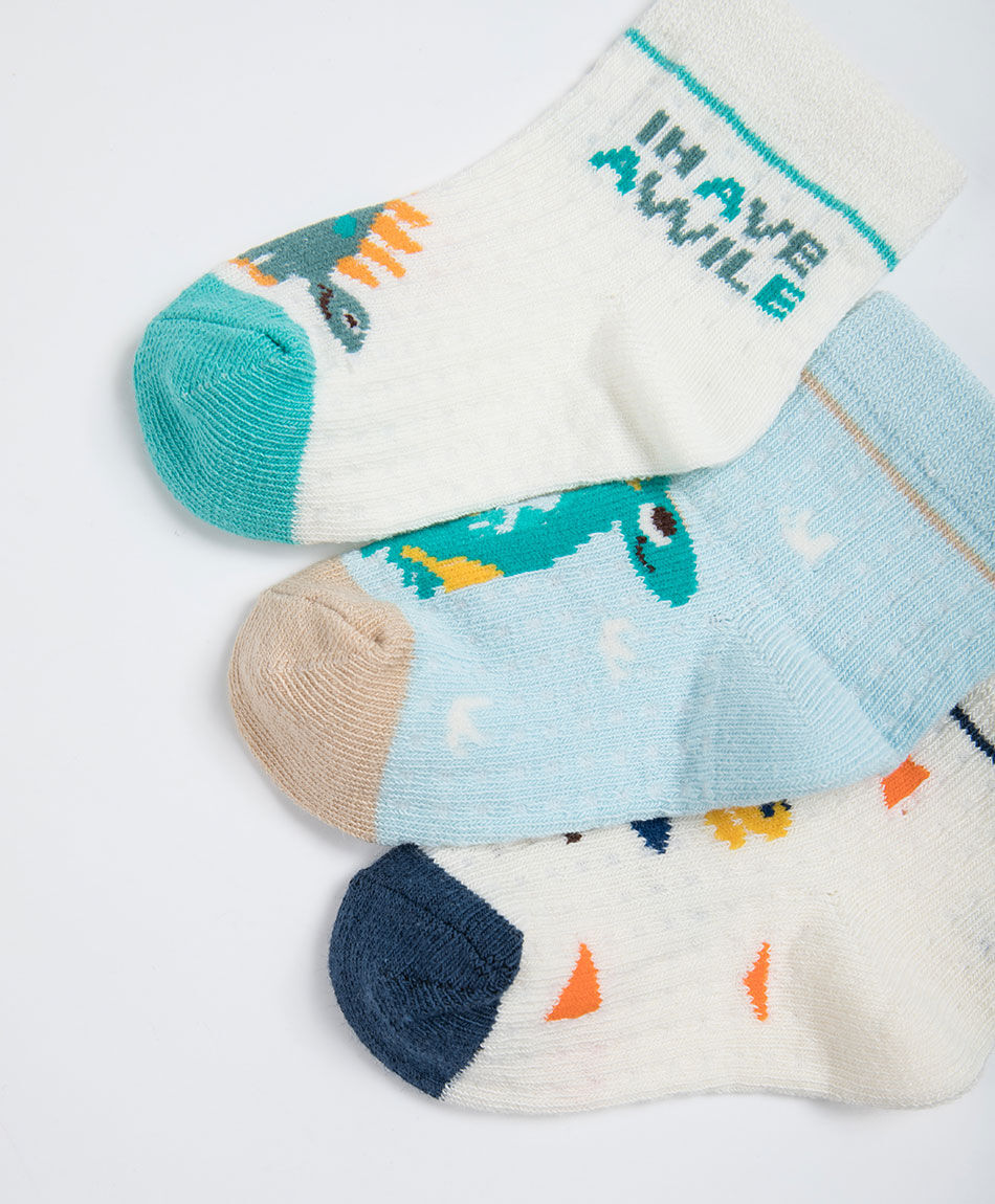 Pack 3 calcetines beb&eacute; dinosaurios
