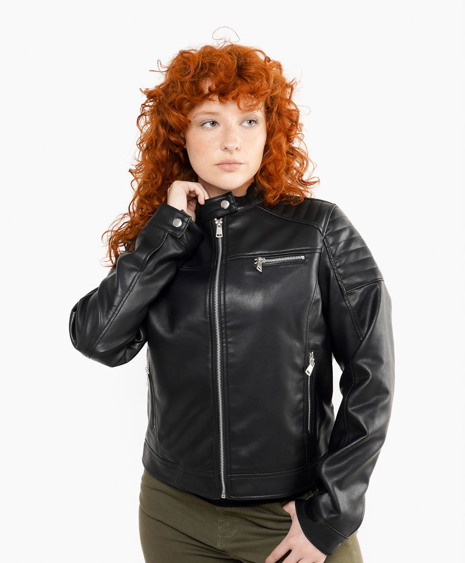 Chaqueta mujer biker eco-cuero negra