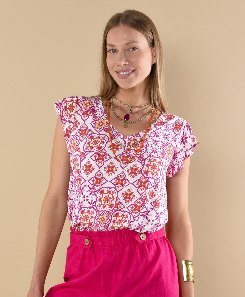 Polera manga mini cuello en v