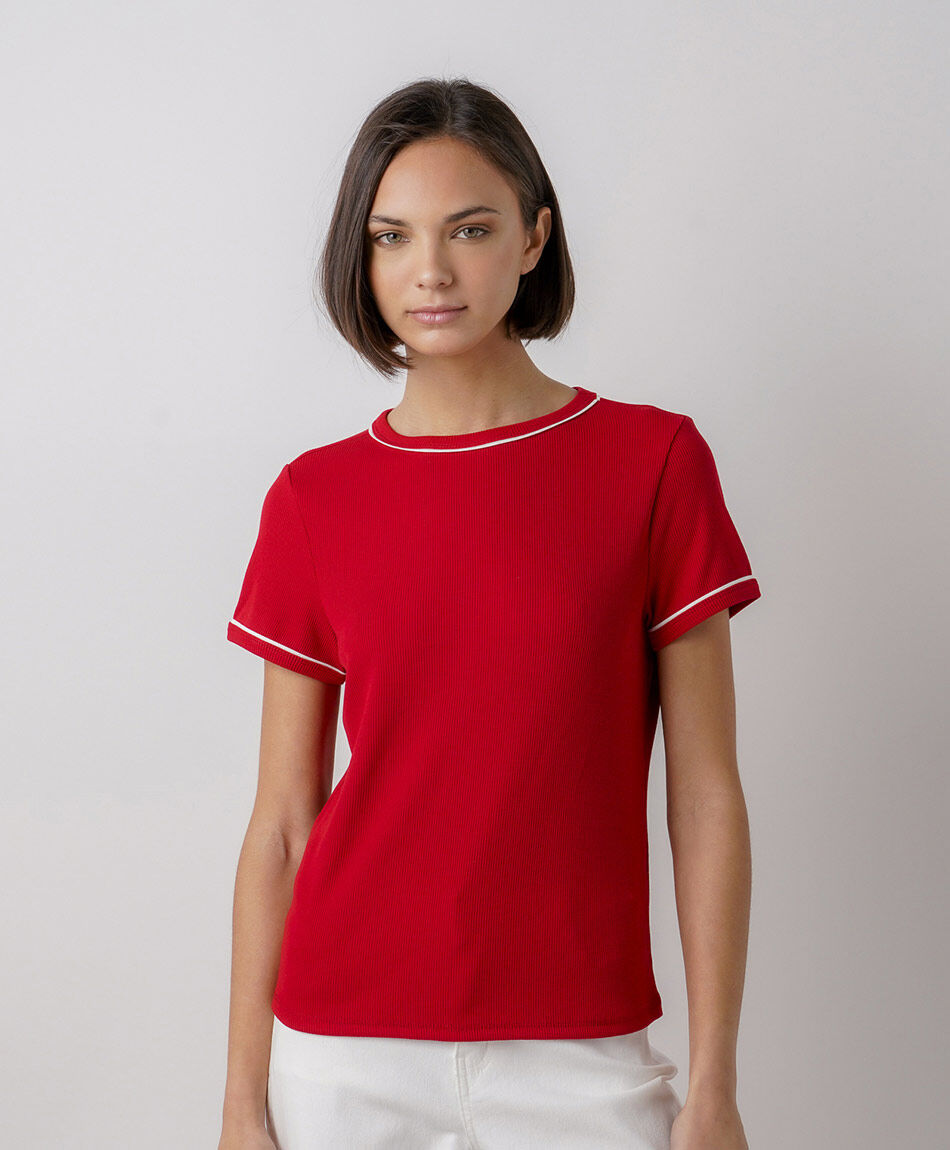 Polera mujer canal&eacute; contraste roja