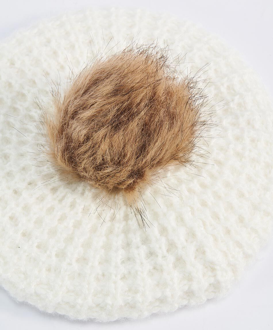 Boina mujer pompom white