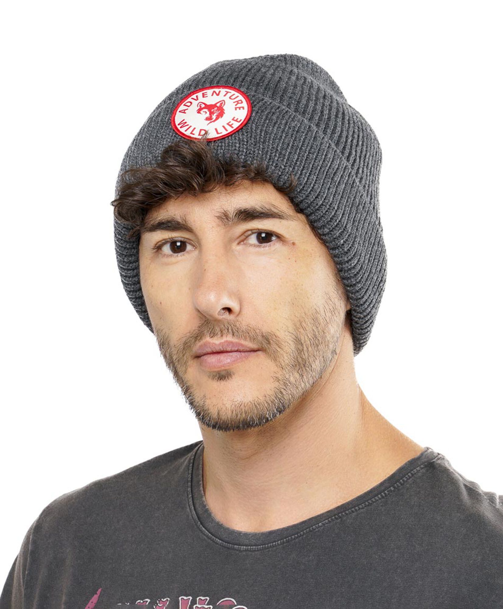 Gorro hombre tejido forrado gris parche Gorro hombre tejido forrado gris parche