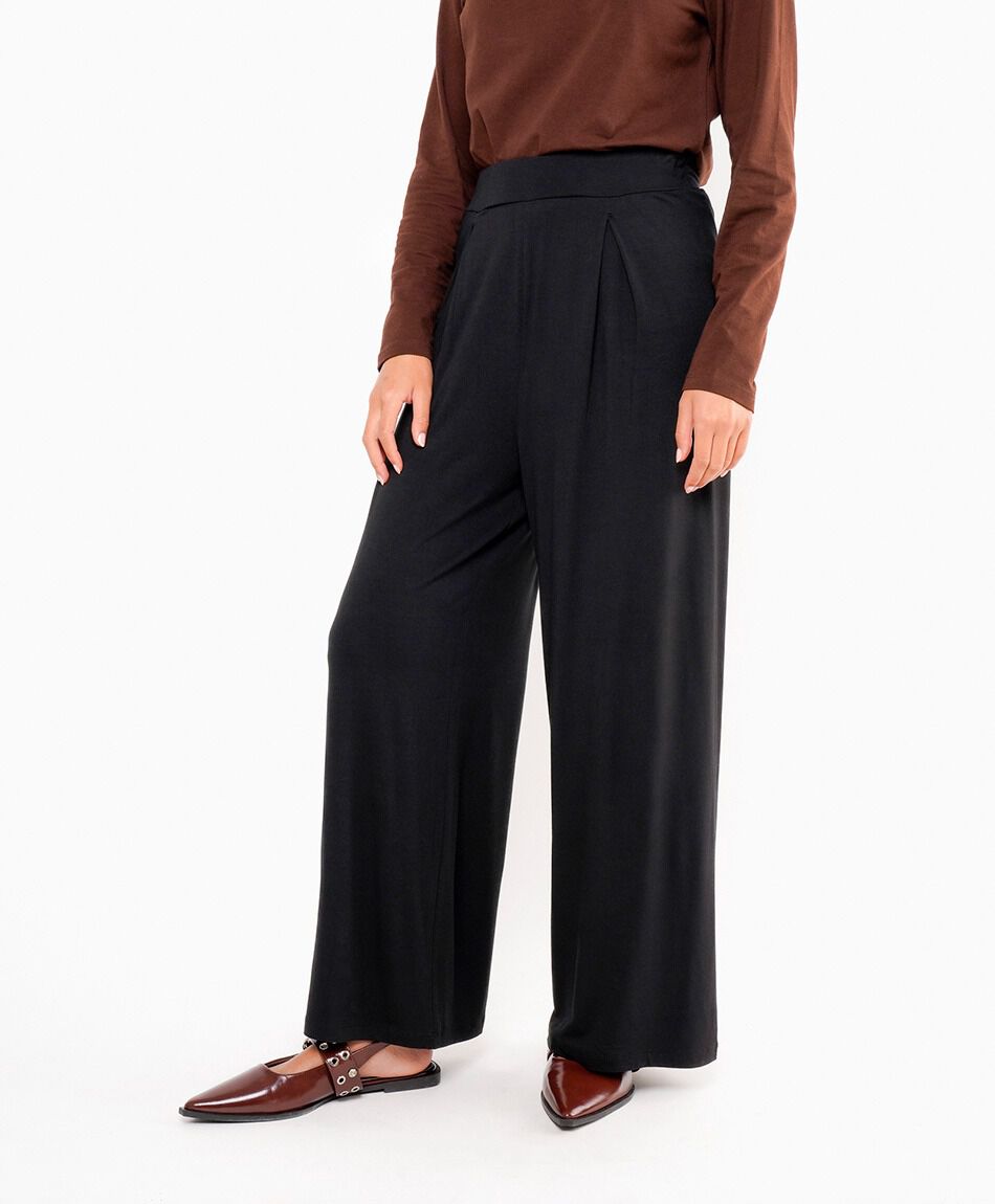 Pantal&oacute;n mujer pliegue negro