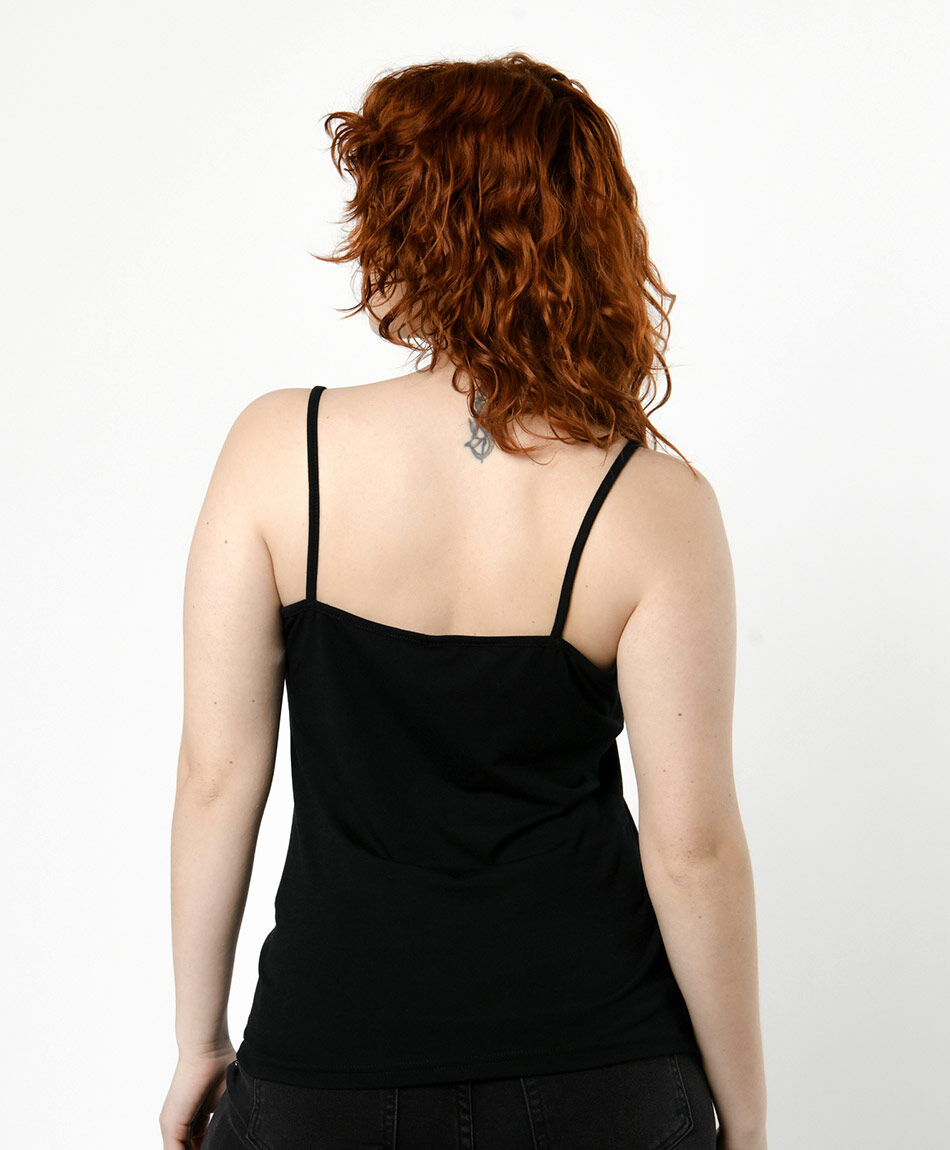 Polera mujer b&aacute;sica pabilo encaje negra