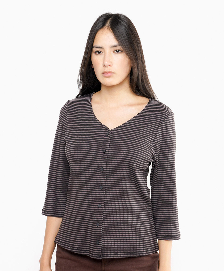 Polera mujer listada estilo cardigan