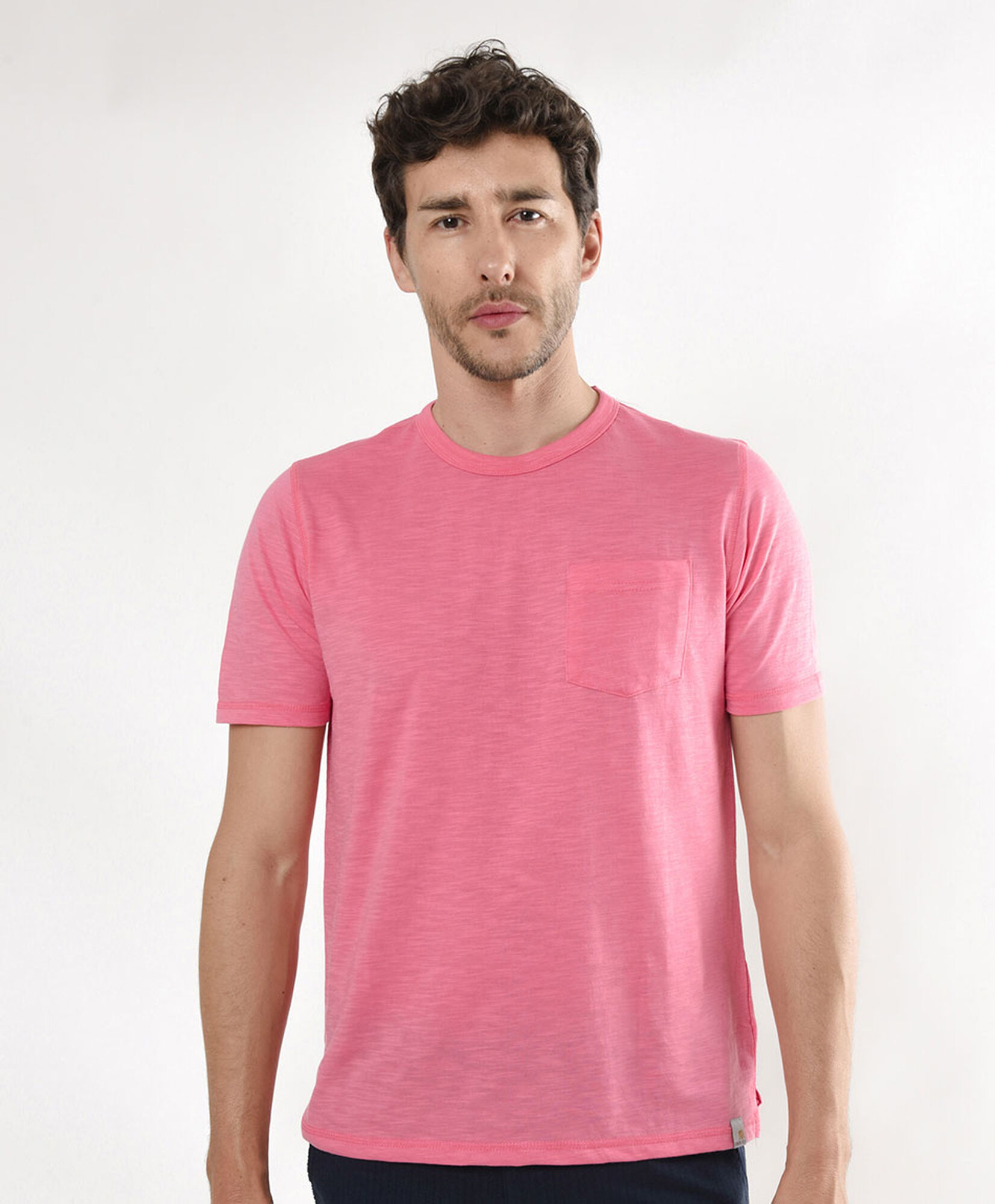 Polera hombre jaspeada bolsillo rosada Polera hombre jaspeada bolsillo rosada