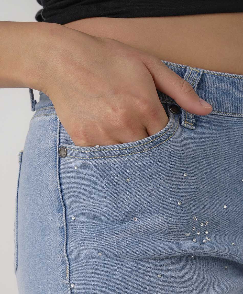Jeans mujer wide leg estrellas brillos