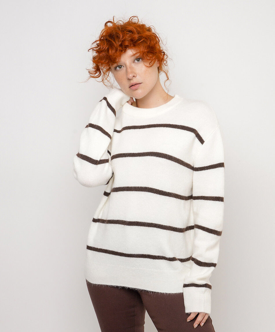 Sweater mujer l&iacute;neas caf&eacute;