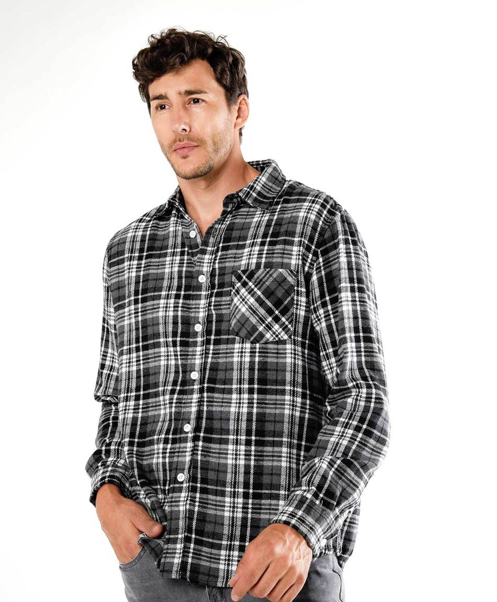Camisa hombre franela cuadrille blanco y negro Camisa hombre franela cuadrille blanco y negro