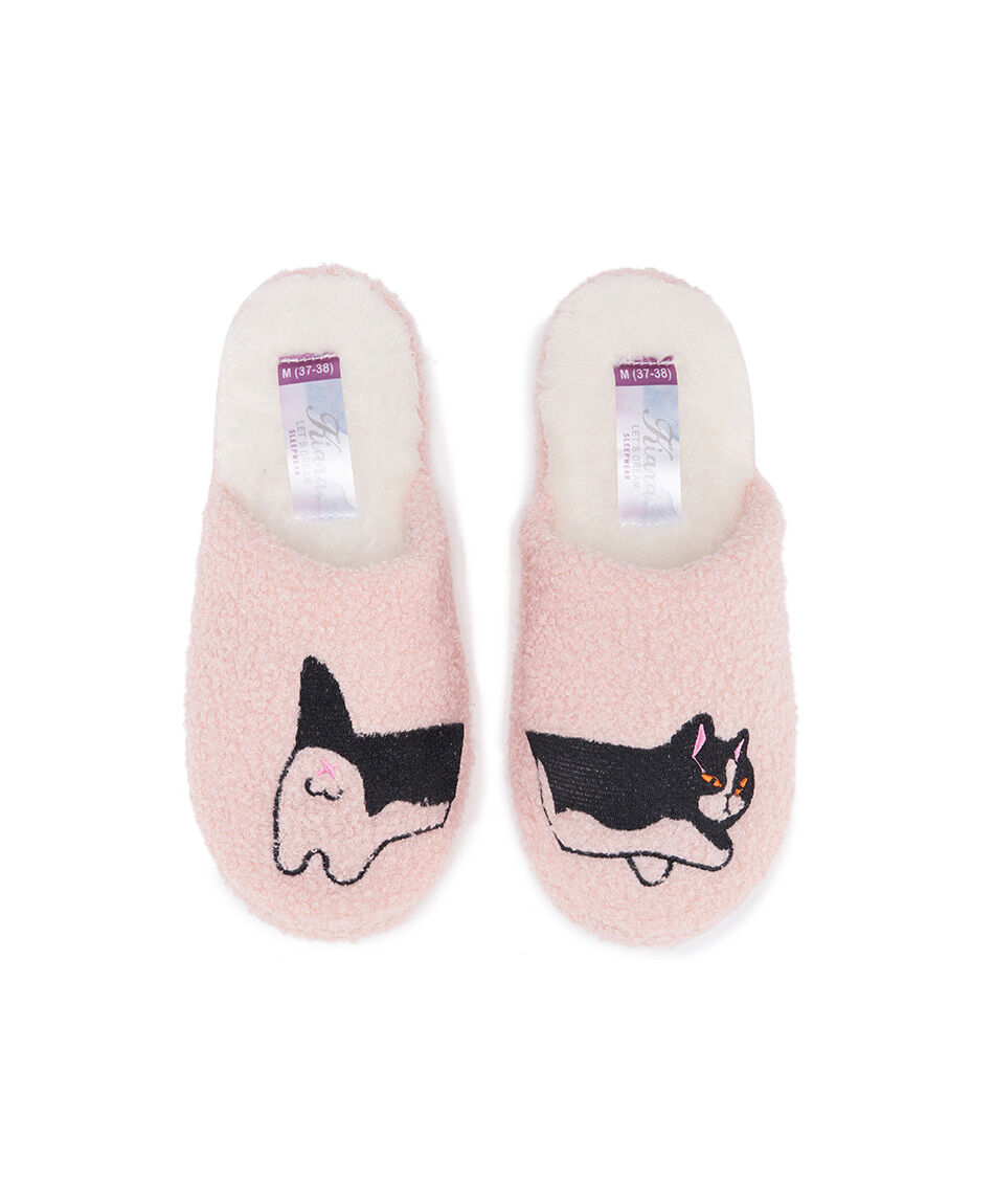 Pantufla mujer gato bordado