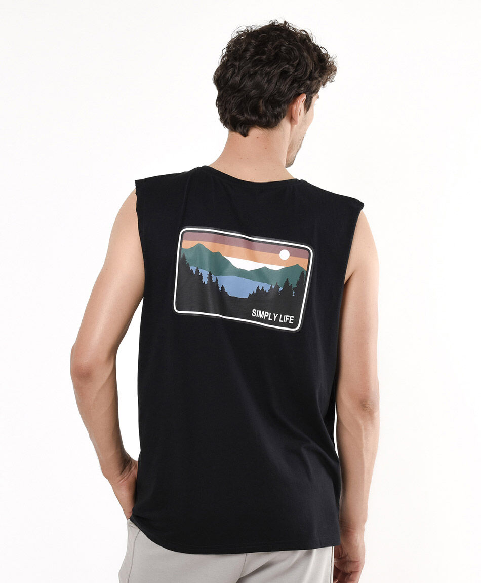 Polera hombre doble estampado paisaje sin mangas