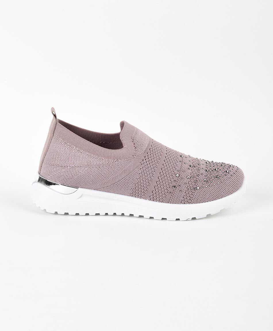 Zapatilla mujer slip on piedras rosada