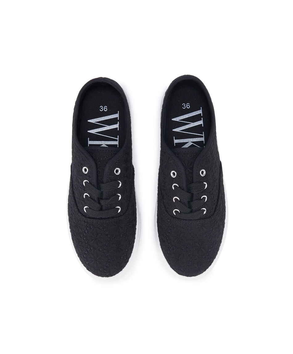 Zapatilla mujer lona floreada negra