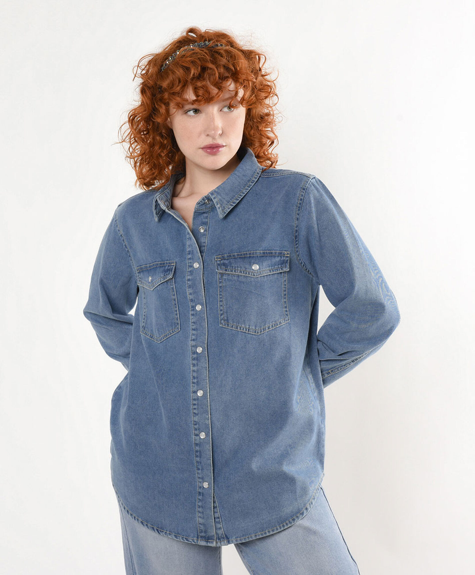 Camisa Indigo Camisas De Jean Dama Manga Larga Blusas Camiseras