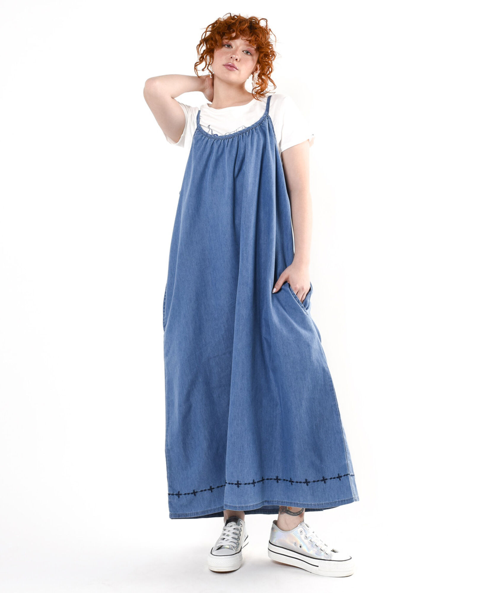 Vestido mujer tencel basta bordada Vestido mujer tencel basta bordada