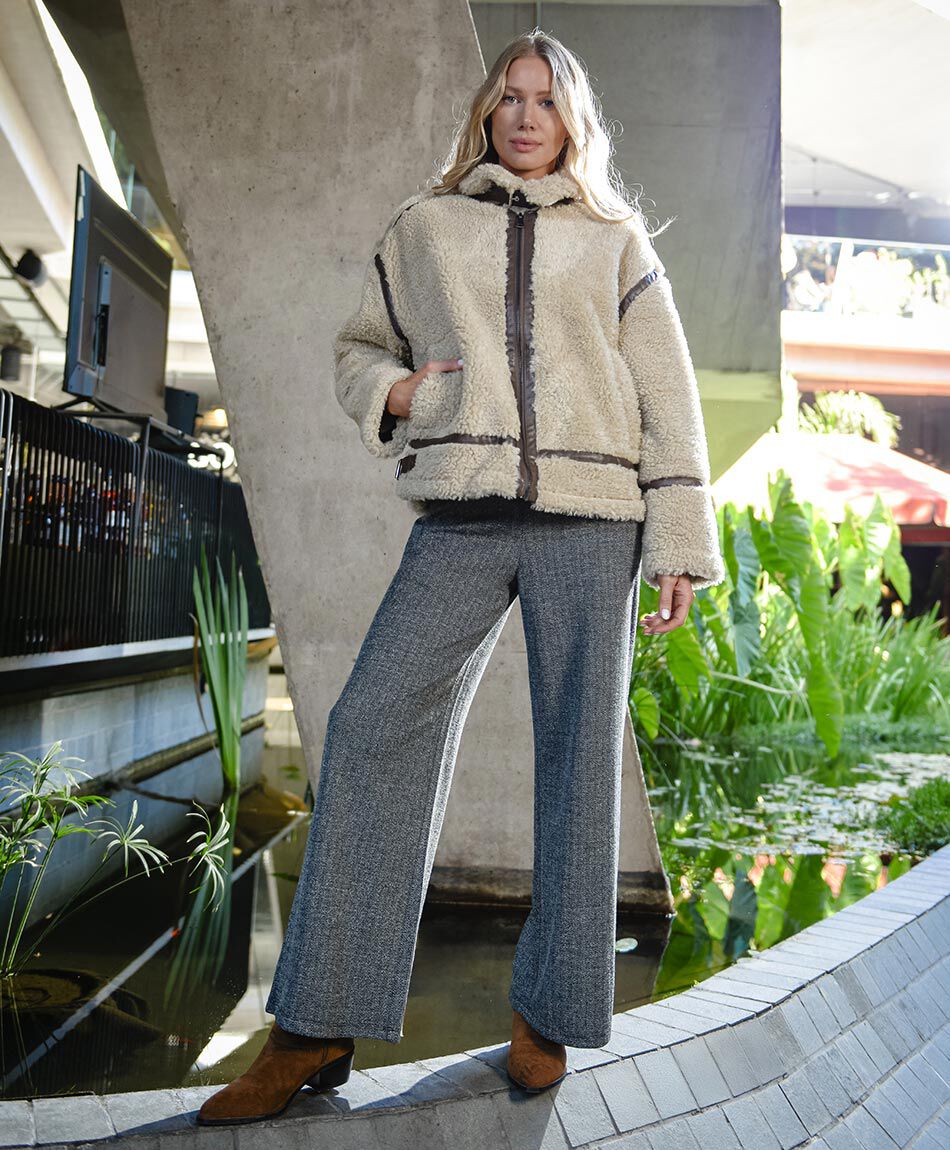 Pantal&oacute;n mujer jacquard espiga grey