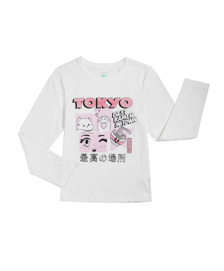 Polera ni&ntilde;a manga larga blanca