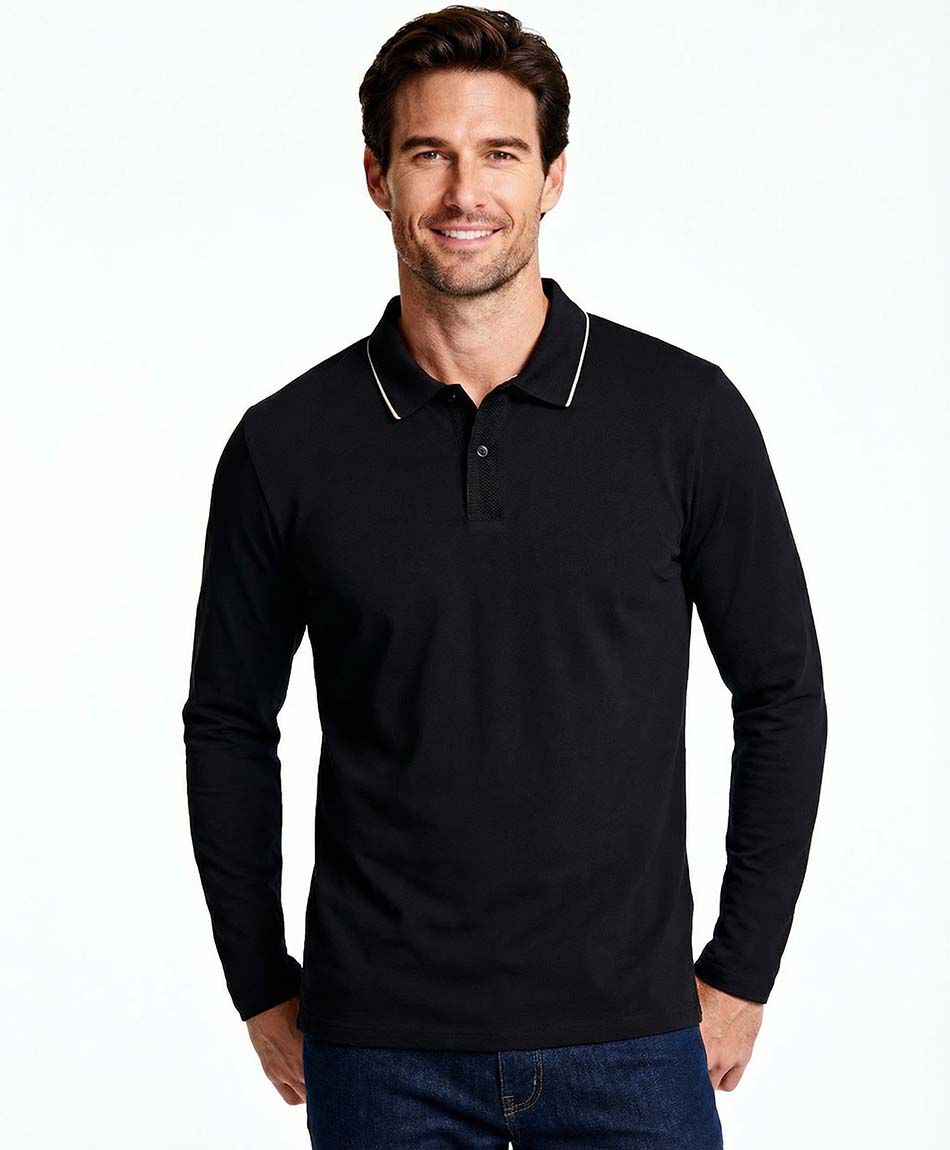 Polera hombre cuello polo negro