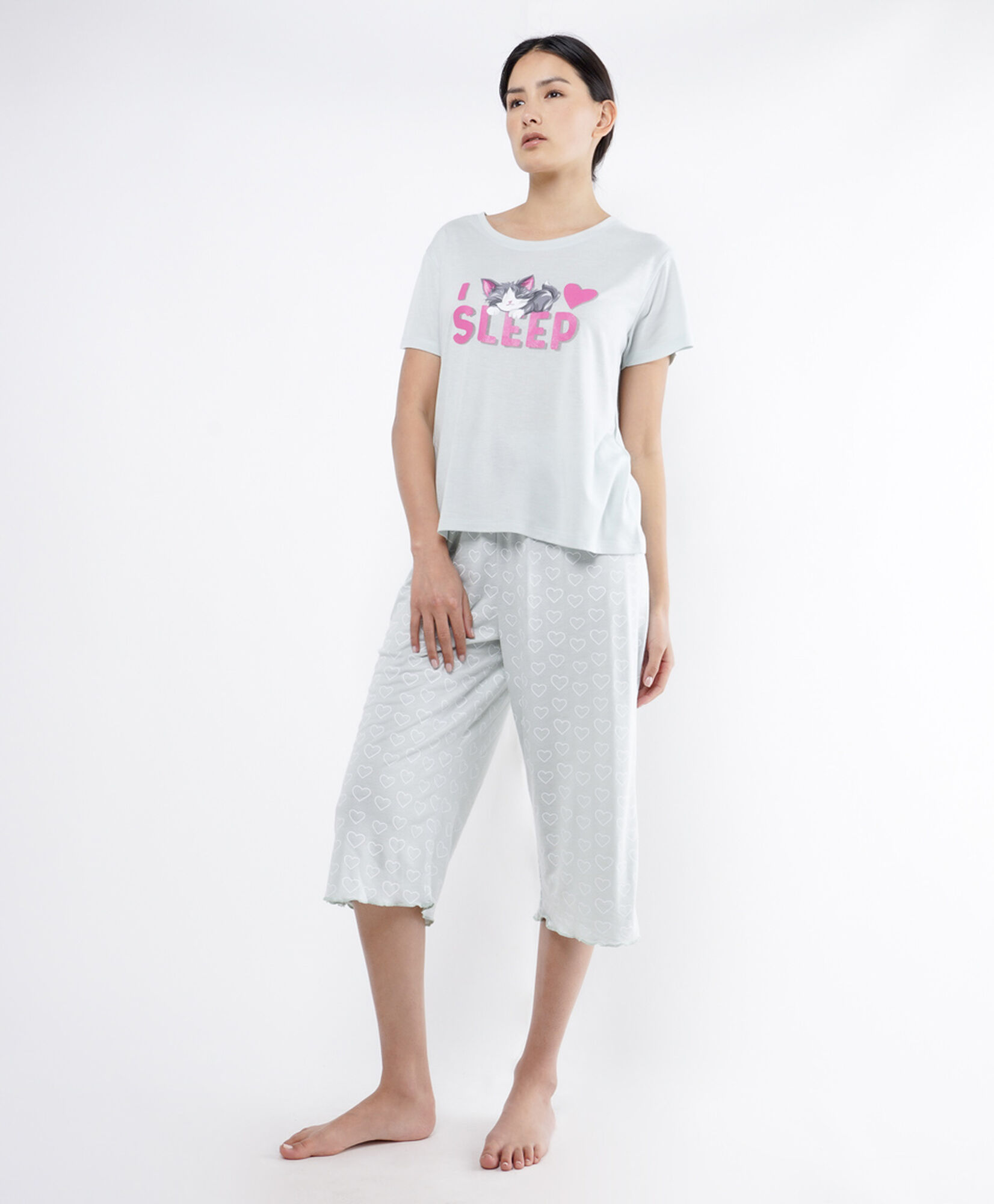Pijama mujer capri gato durmiendo Pijama mujer capri gato durmiendo