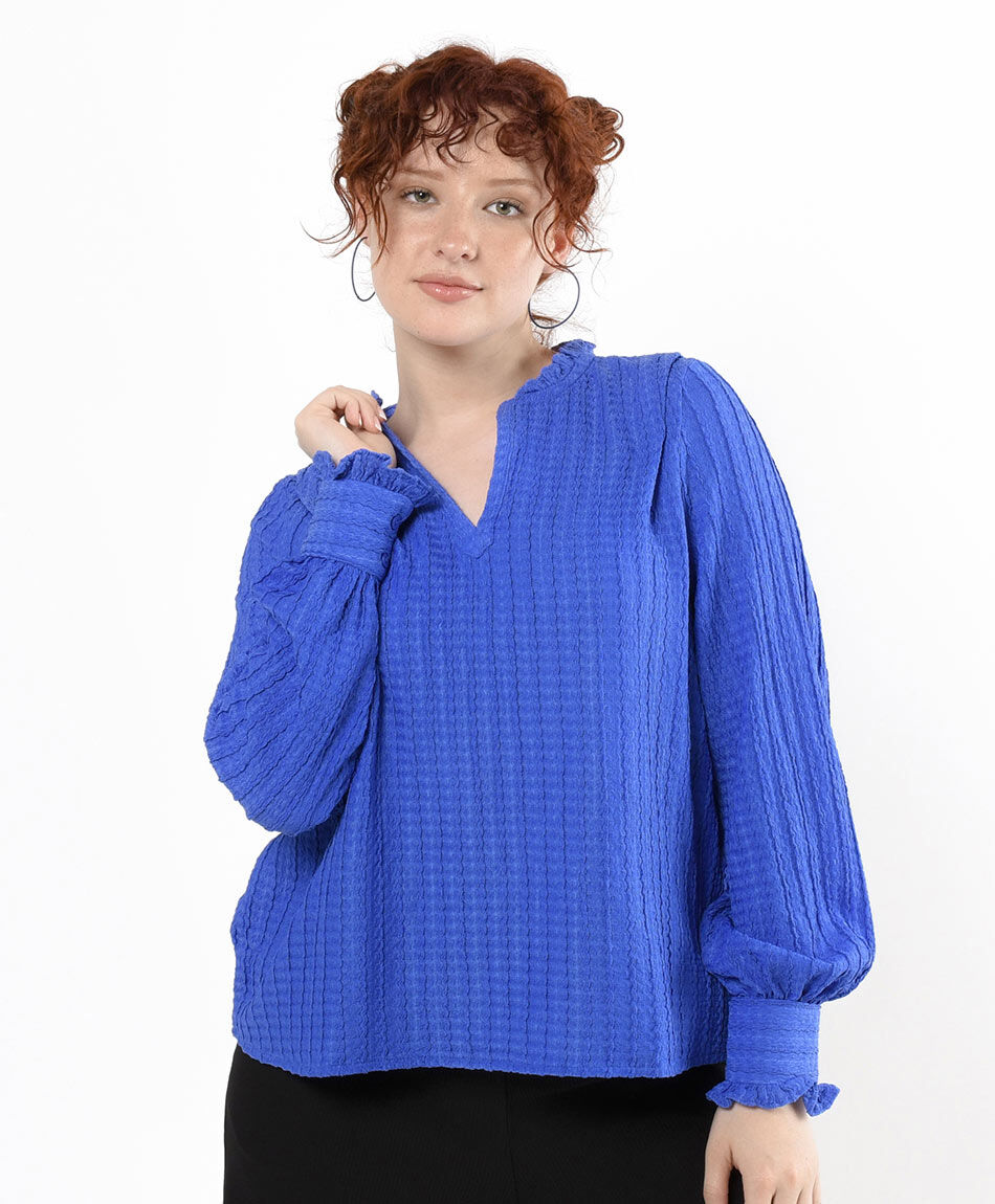 Polera mujer jacquard botones en manga