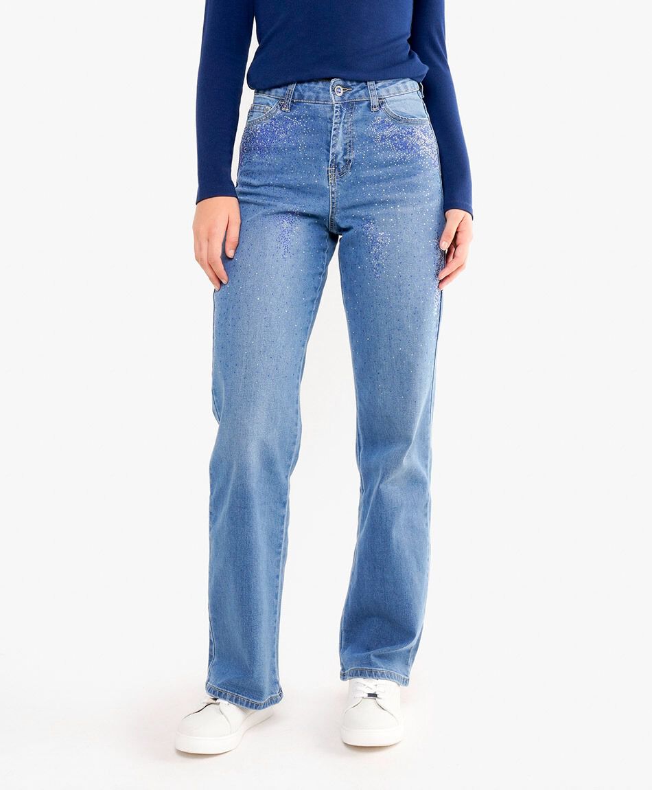 Jeans mujer wide leg brillos