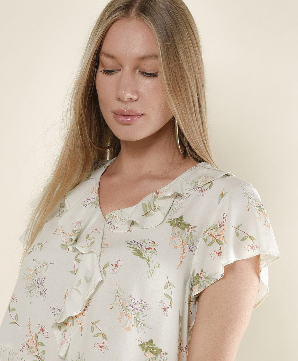 Blusa mujer flores con vuelos