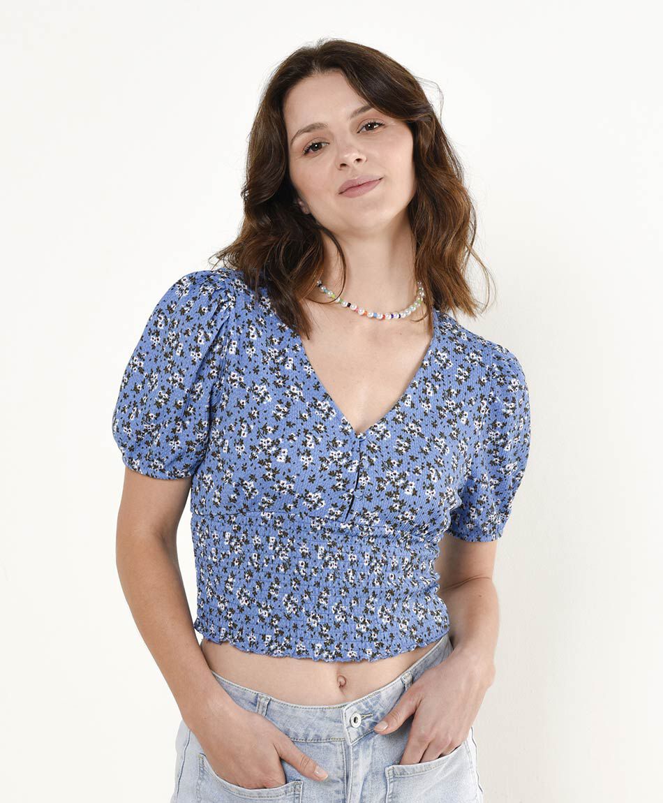 Blusa mujer floreada elasticada