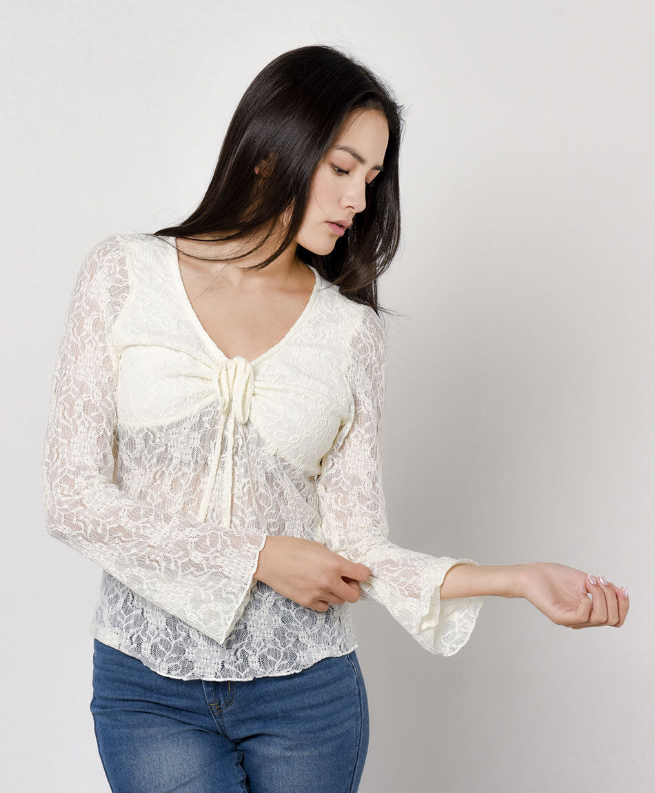 Polera mujer encaje florcitas
