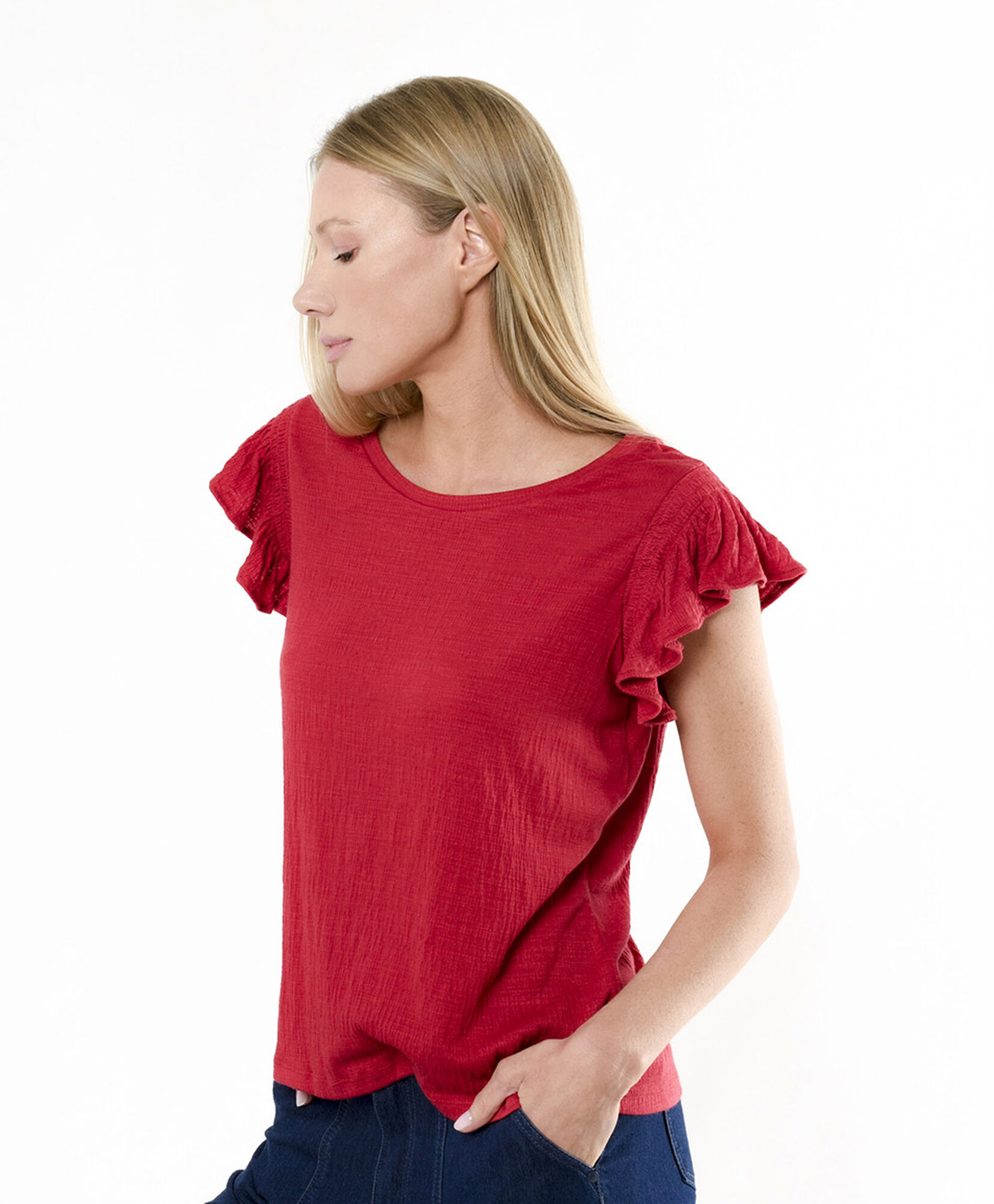Polera mujer vuelitos en hombros Polera mujer vuelitos en hombros