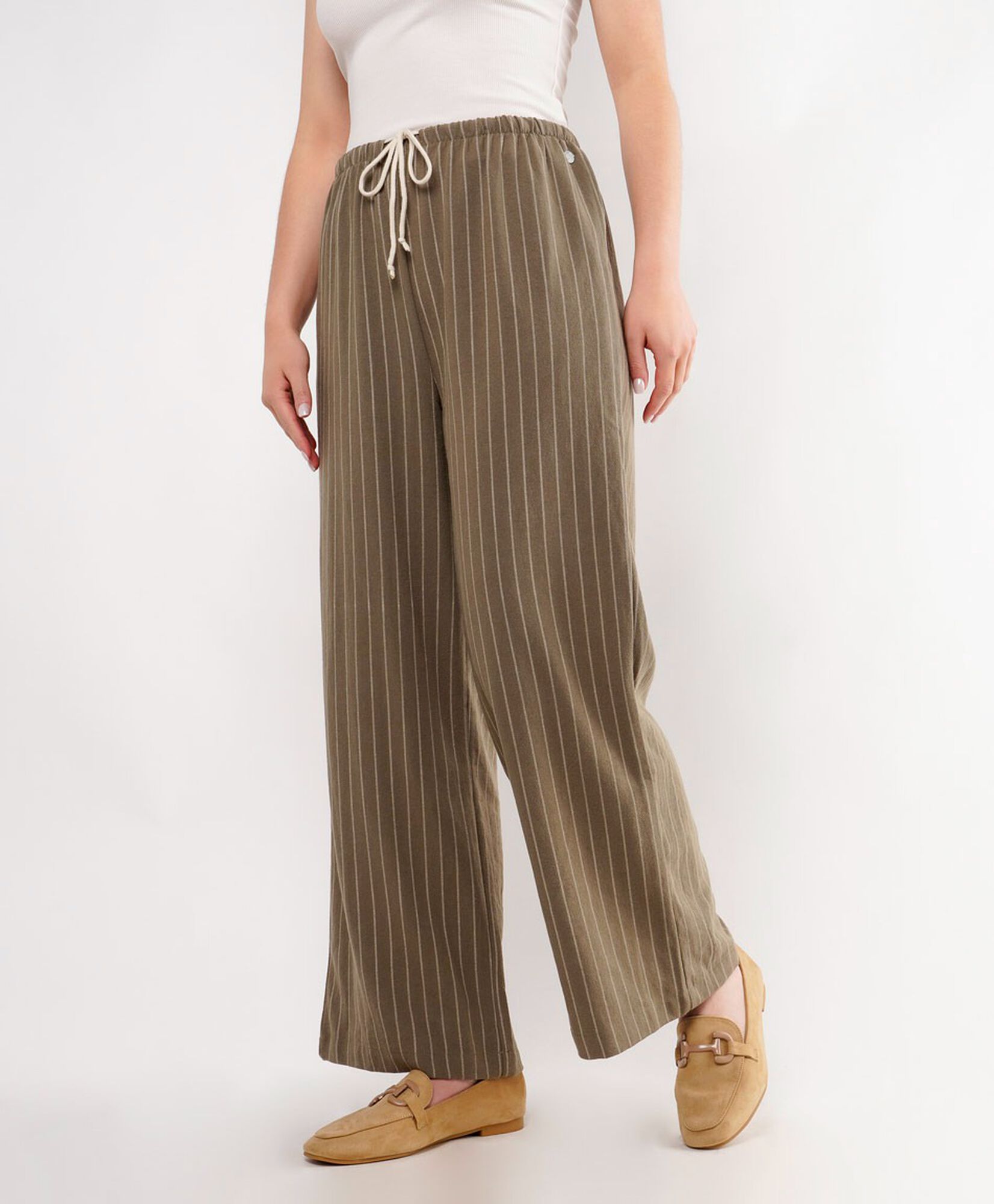 Pantalón mujer líneas cordón ajustable wide Pantalón mujer líneas cordón ajustable wide