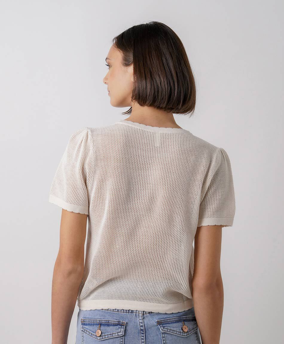 Cardigan mujer calado lazo beige